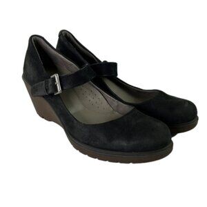 ECCO Black Leather Mary Jane Wedge size 38